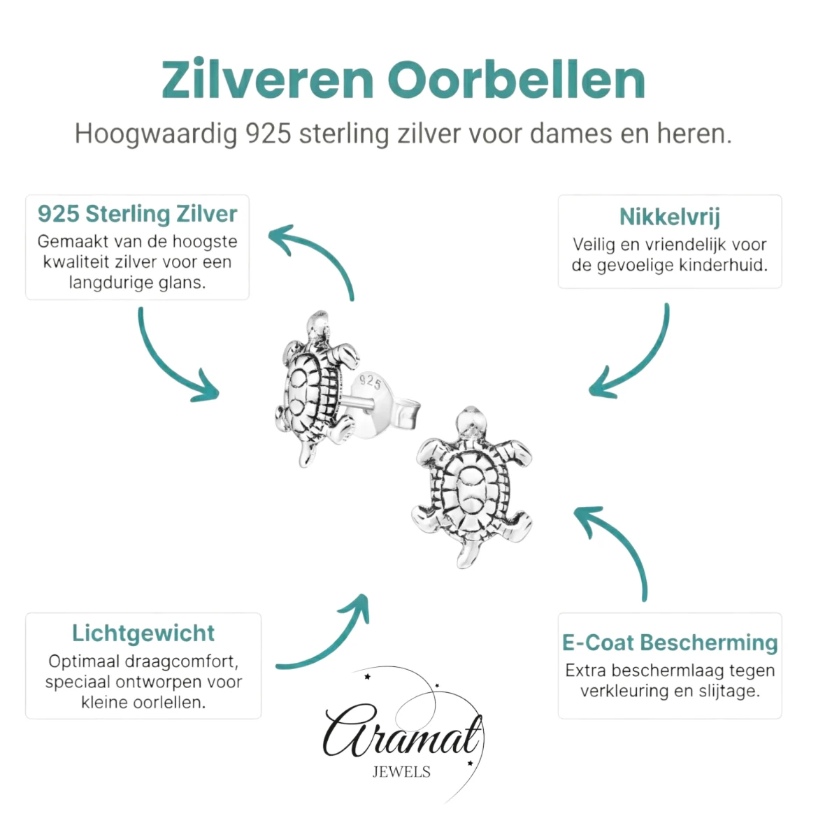 Zilveren Schildpad Oorbellen Geoxideerd - Aramat Jewels - Oorbellen - cadeautip
