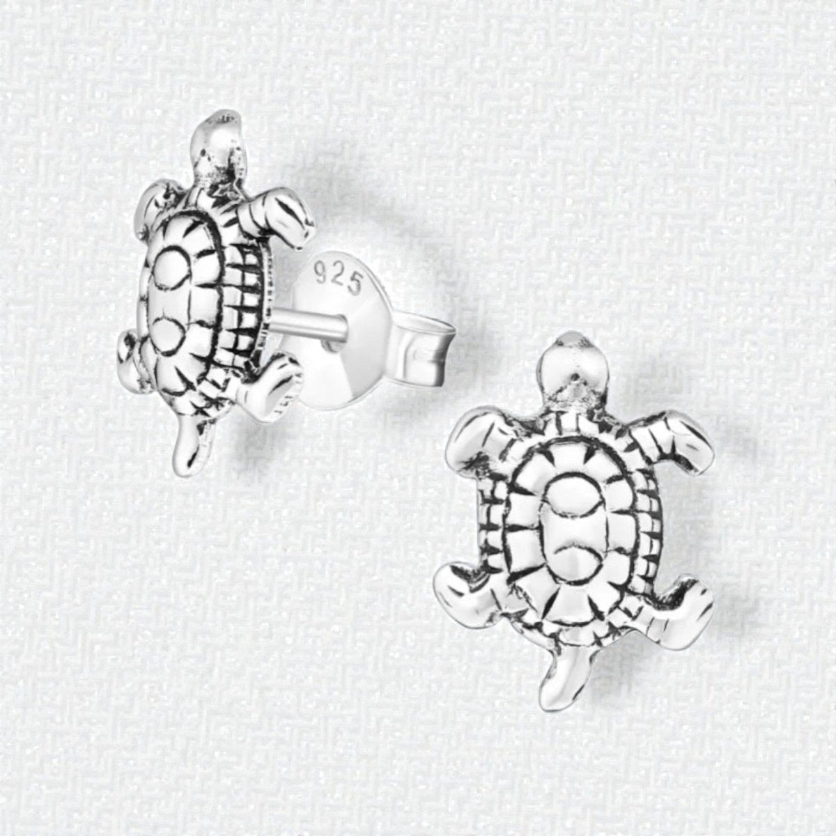 Zilveren Schildpad Oorbellen Geoxideerd - Aramat Jewels - Oorbellen - cadeautip