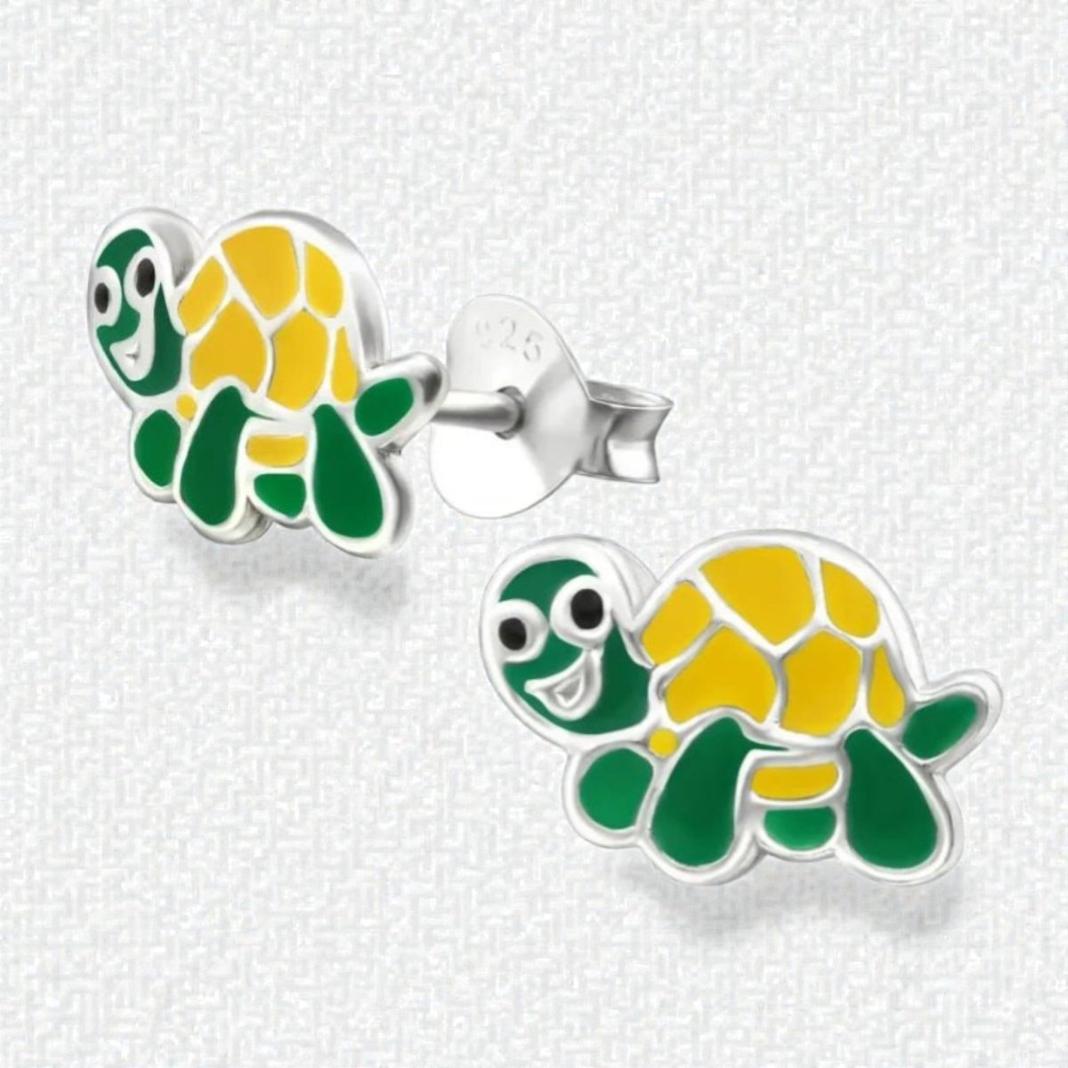 Zilveren Schildpad Oorbellen - Groen en Geel Emaille - Aramat Jewels - Oorbellen - cadeautip