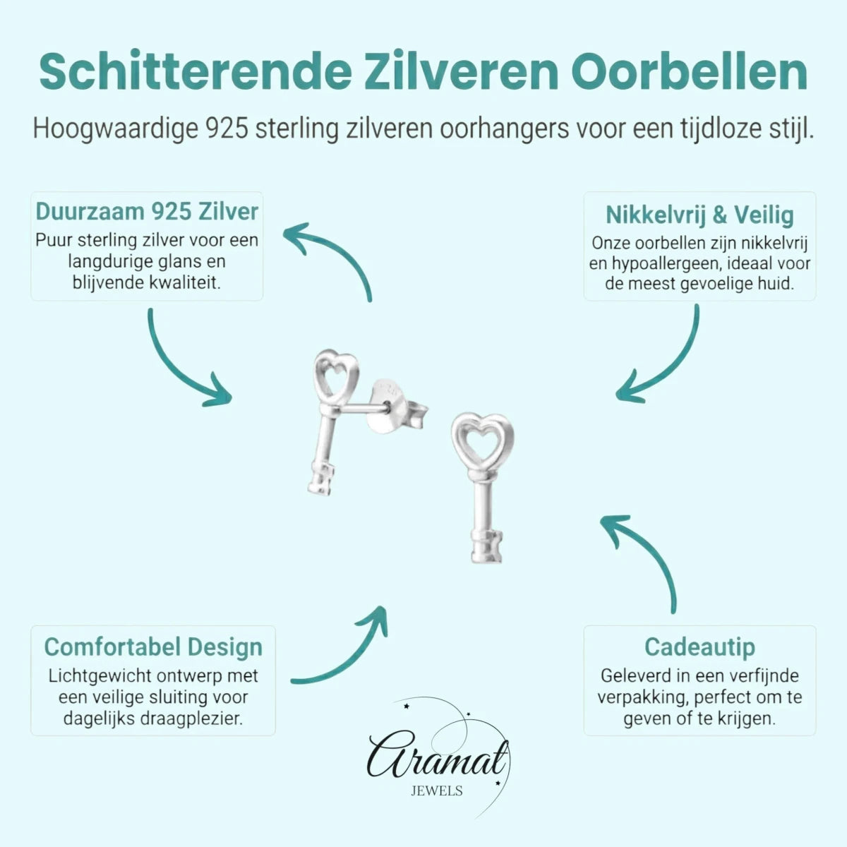 Zilveren Sleutel Oorbellen Dames 12x5mm - Aramat Jewels - Oorbellen - cadeautip