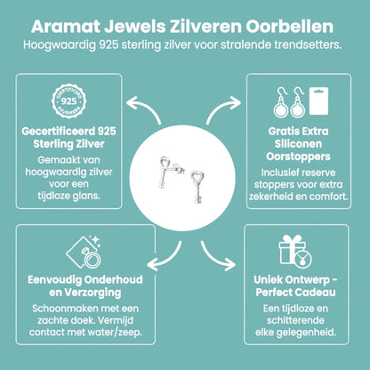 Zilveren Sleutel Oorbellen Dames 12x5mm - Aramat Jewels - Oorbellen - cadeautip