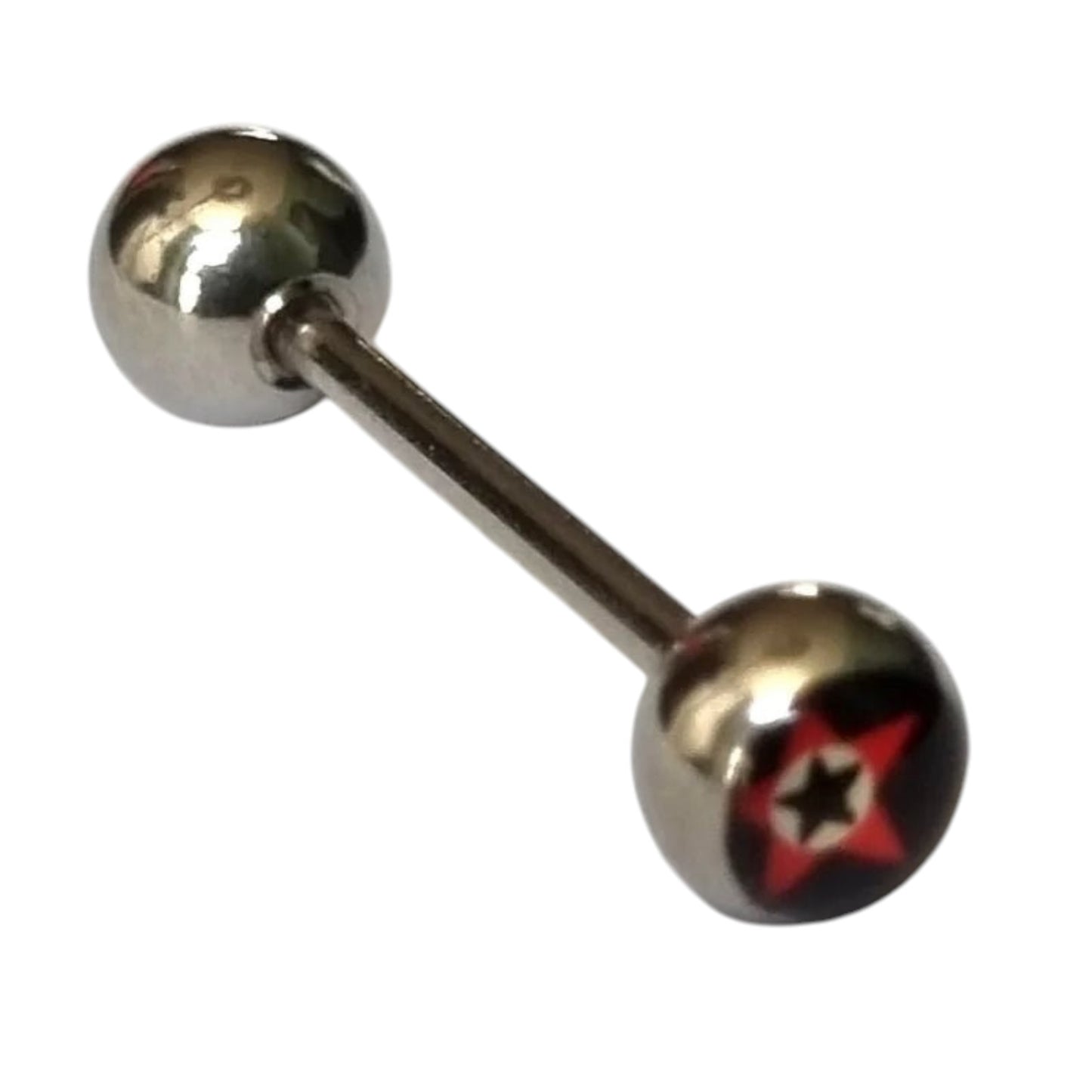 Een paar roestvrijstalen ballen met een rode ster erop