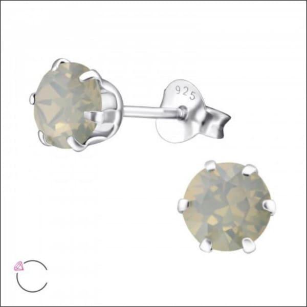 Zilveren Kristal Oorstekers 6mm Opal, Aramat Jewels® - Kristal Oorbellen Rond