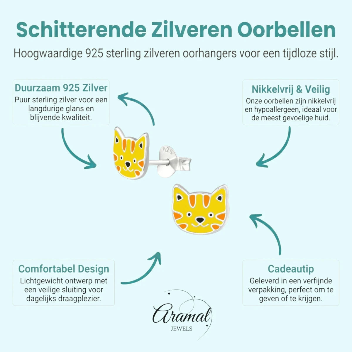Zilveren Tijger Oorbellen - Schattig Cadeau - Aramat Jewels - Oorbellen - cadeautip