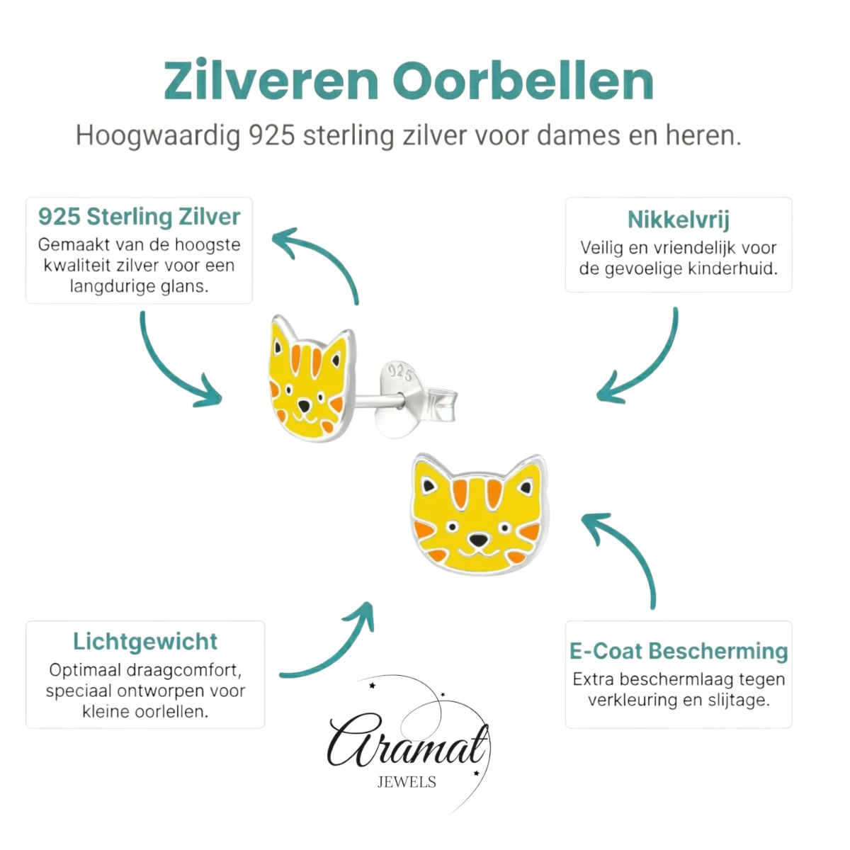 Zilveren Tijger Oorbellen - Schattig Cadeau - Aramat Jewels - Oorbellen - cadeautip