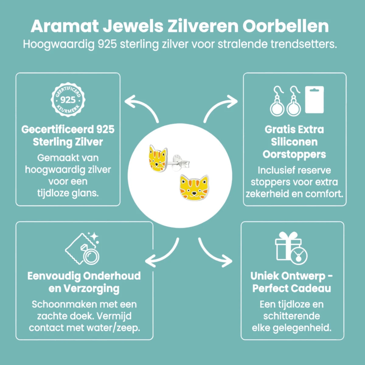 Zilveren Tijger Oorbellen - Schattig Cadeau - Aramat Jewels - Oorbellen - cadeautip