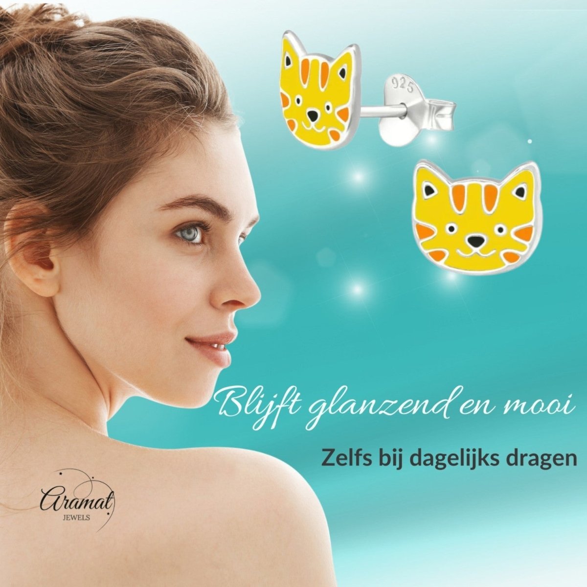 Zilveren Tijger Oorbellen - Schattig Cadeau - Aramat Jewels - Oorbellen - cadeautip