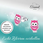 Zilveren Uiltjes Oorbellen - Donker Roze Emaille - oor311 - 3682 - Oorbellen kopen