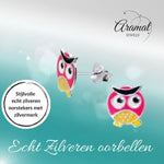 Zilveren Uiltjes Oorbellen - Geel/Roze Emaille - Cadeautip - oor413 - Oorbellen kopen