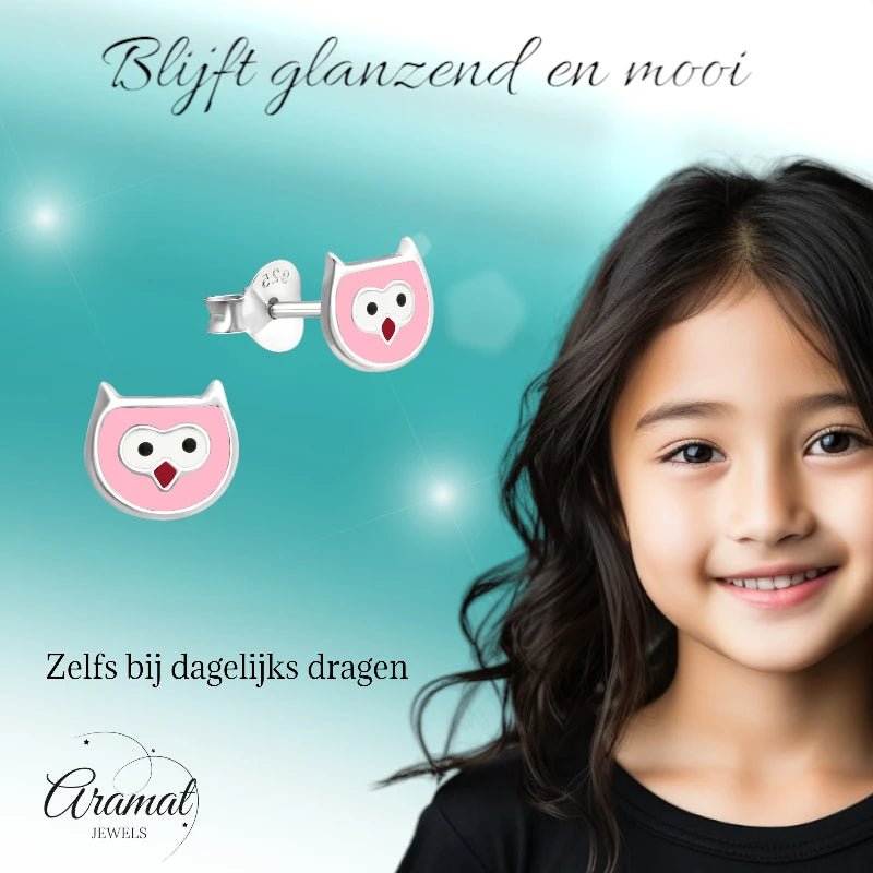 Zilveren Uiltjes Oorbellen voor Meisjes – 6x7mm - oor399 - 18719 - Oorbellen kopen# - 6mm - 925 Zilver - alles