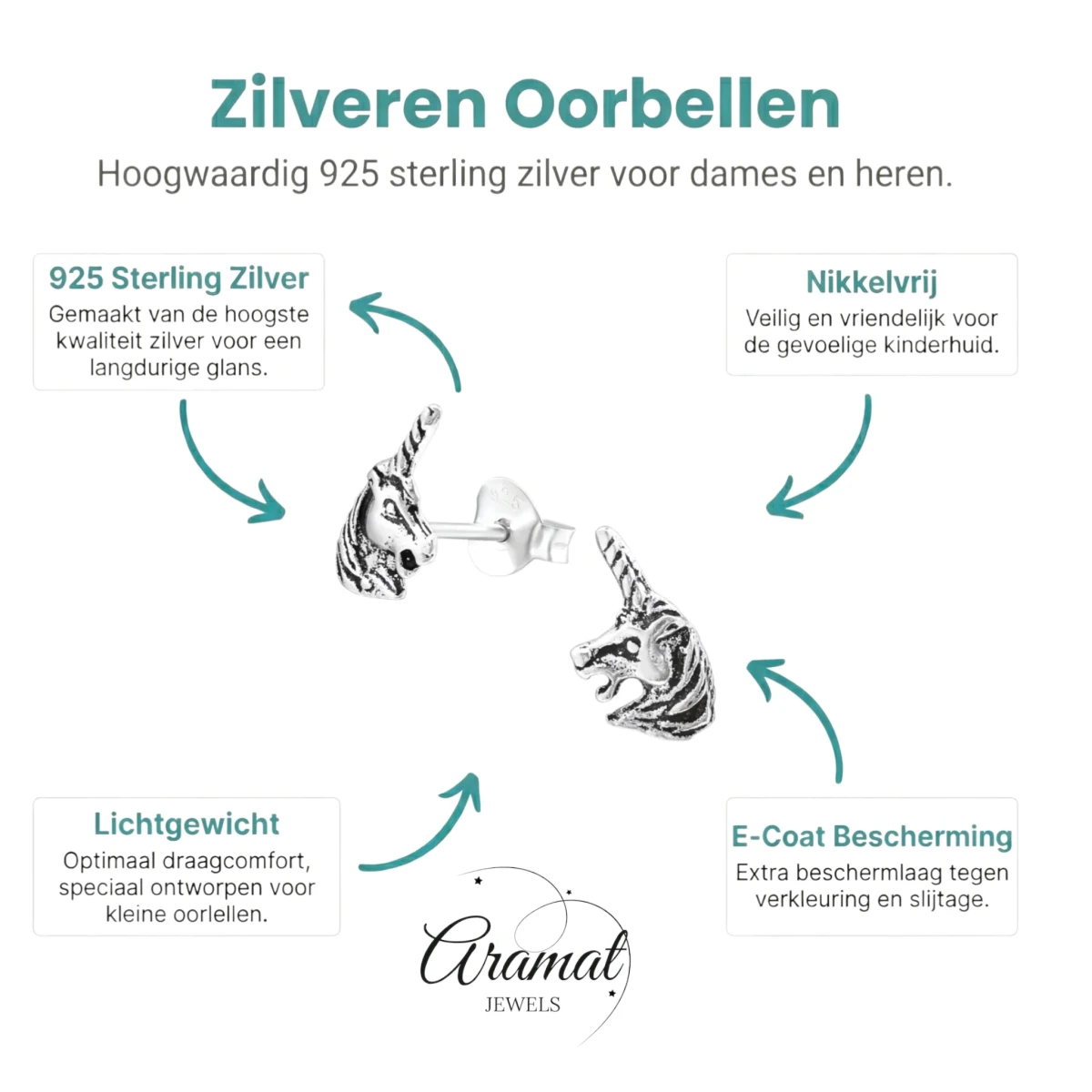Zilveren Unicorn Oorbellen geoxideerd - Cadeau Tip - Aramat Jewels - Oorbellen - cadeautip