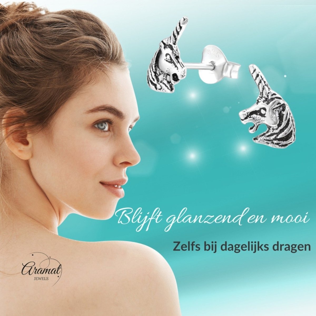 Zilveren Unicorn Oorbellen geoxideerd - Cadeau Tip - Aramat Jewels - Oorbellen - cadeautip