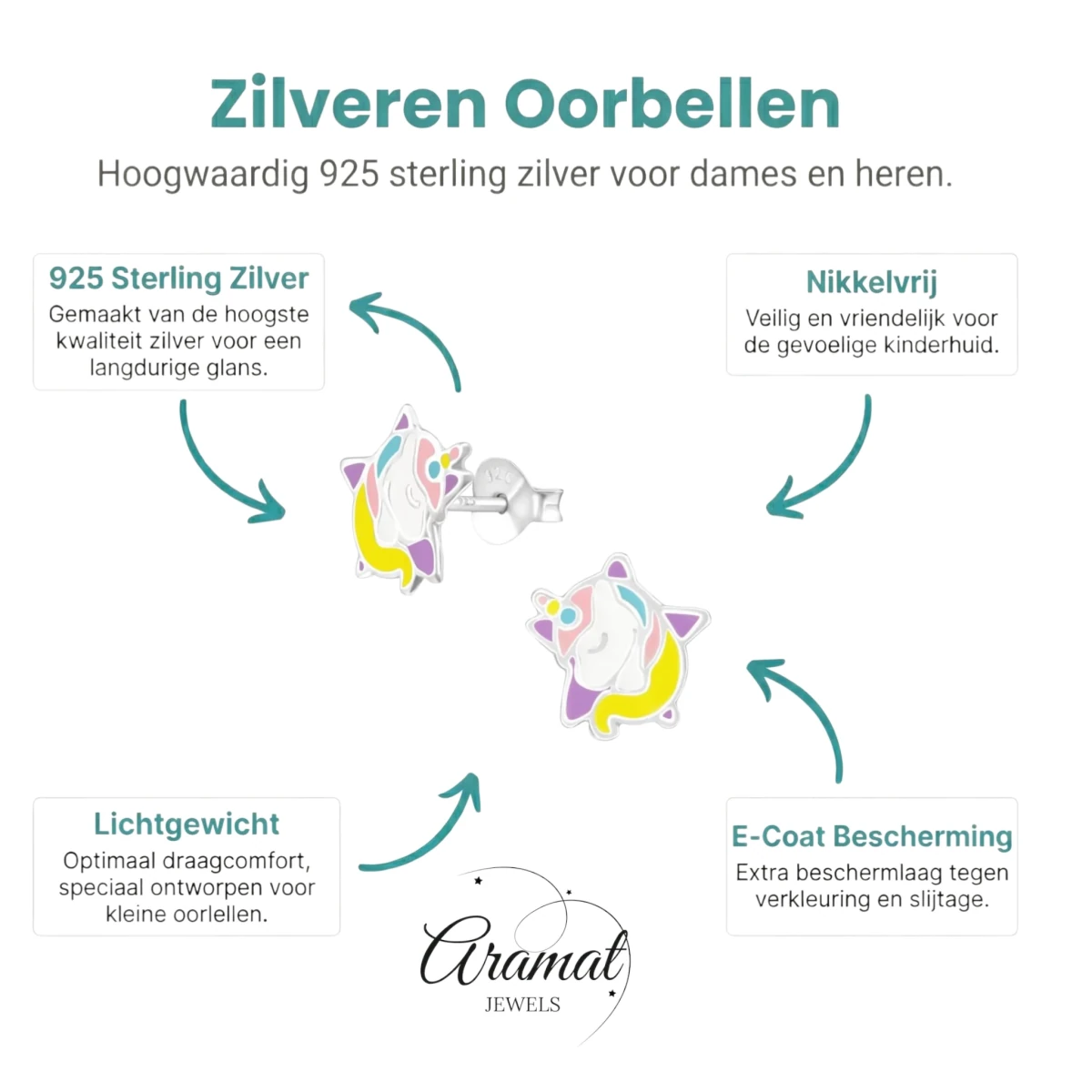 Zilveren Unicorn Oorbellen - Ster & Eenhoorn - Aramat Jewels - Oorbellen - cadeautip