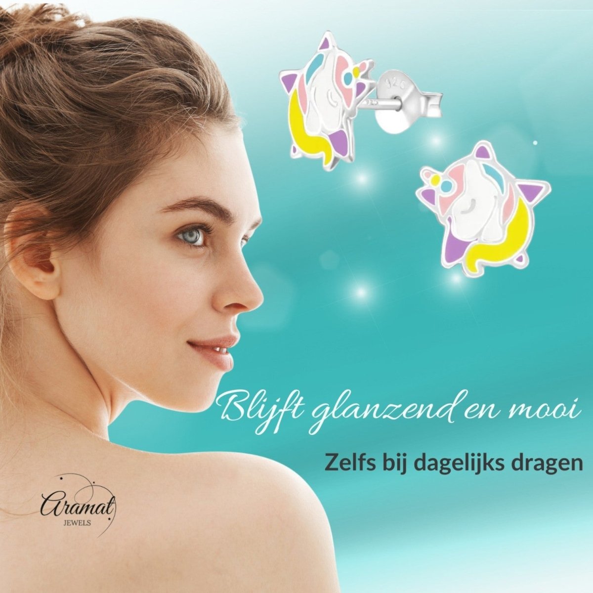Zilveren Unicorn Oorbellen - Ster & Eenhoorn - Aramat Jewels - Oorbellen - cadeautip