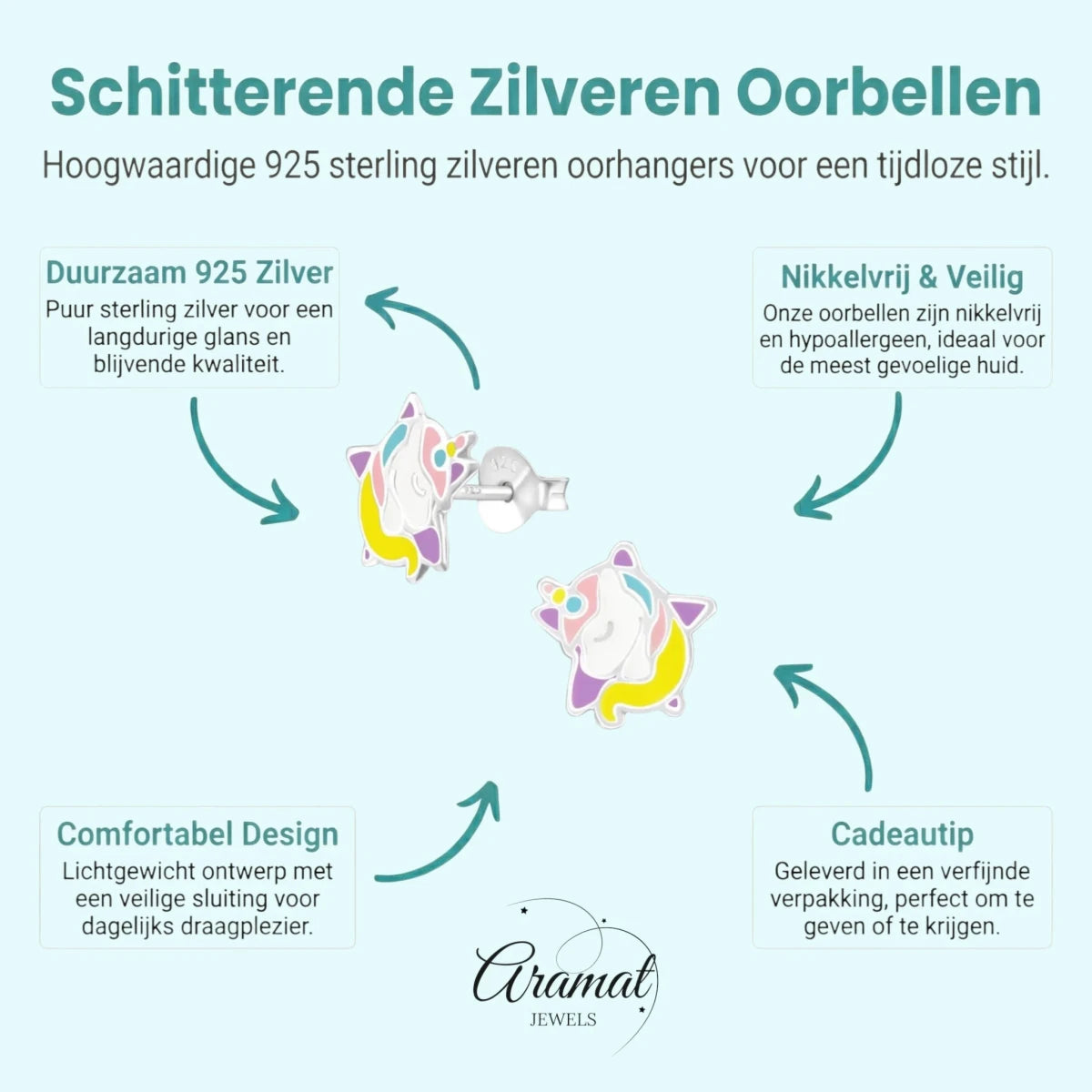 Zilveren Unicorn Oorbellen - Ster & Eenhoorn - Aramat Jewels - Oorbellen - cadeautip
