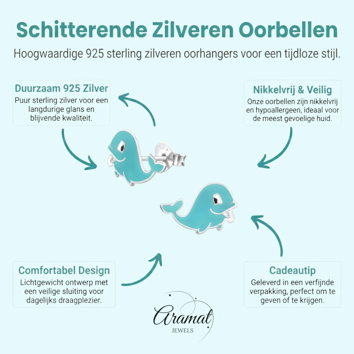 Zilveren Walvis Oorbellen - Blauw Emaille - Aramat Jewels - Oorbellen - cadeautip