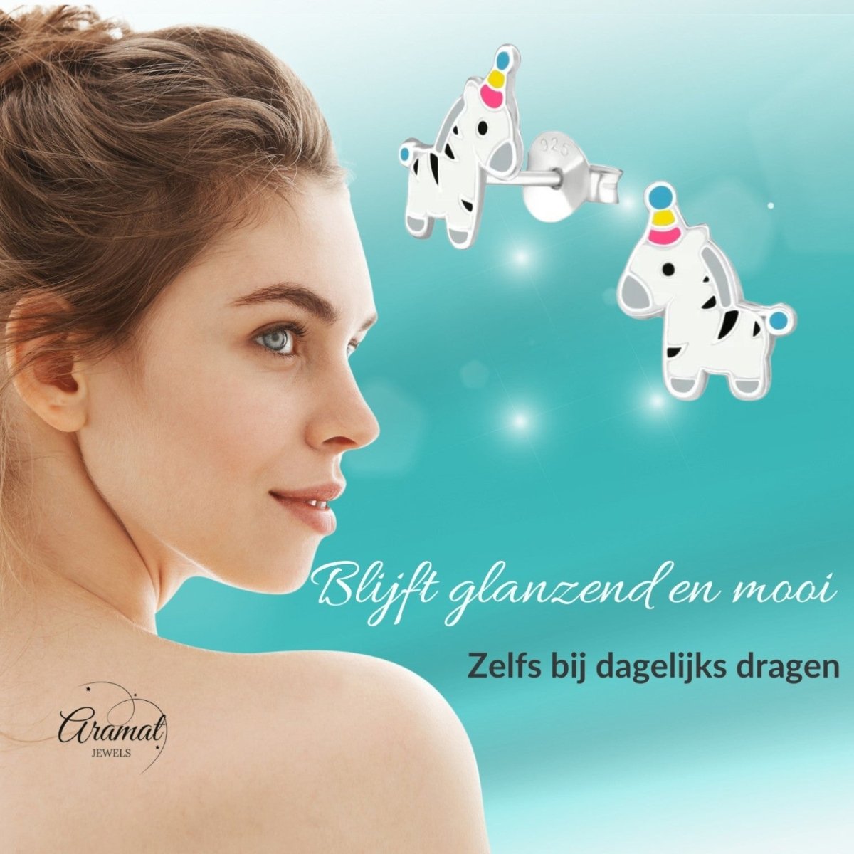 Zilveren Zebra Oorbellen - Feestmuts Emaille - Aramat Jewels - Oorbellen - cadeautip