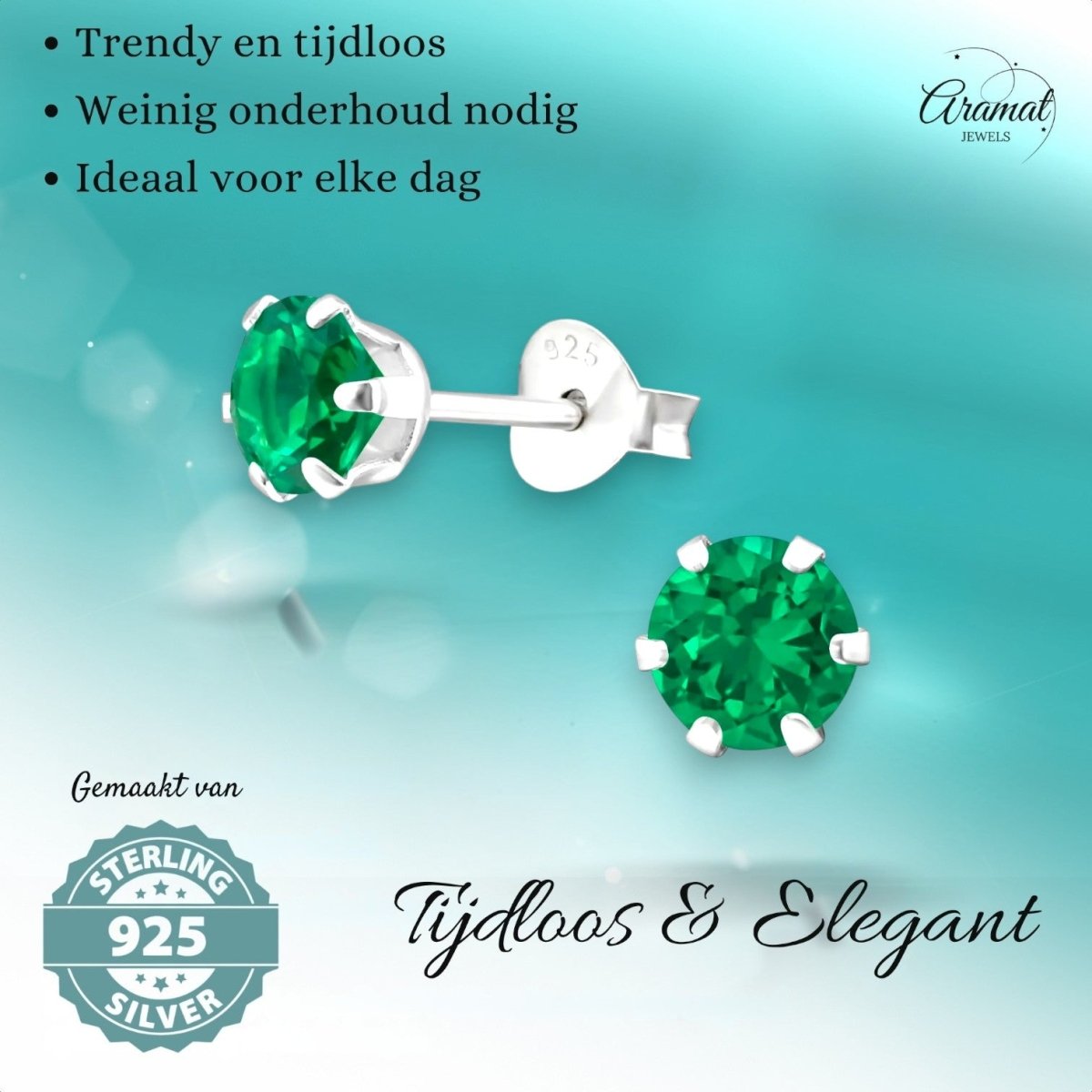 Zilveren Zirkonia Oorbellen - Groen 5mm - oor3382 - 38742 - Oorbellen kopen# - 5mm - 925 Zilver