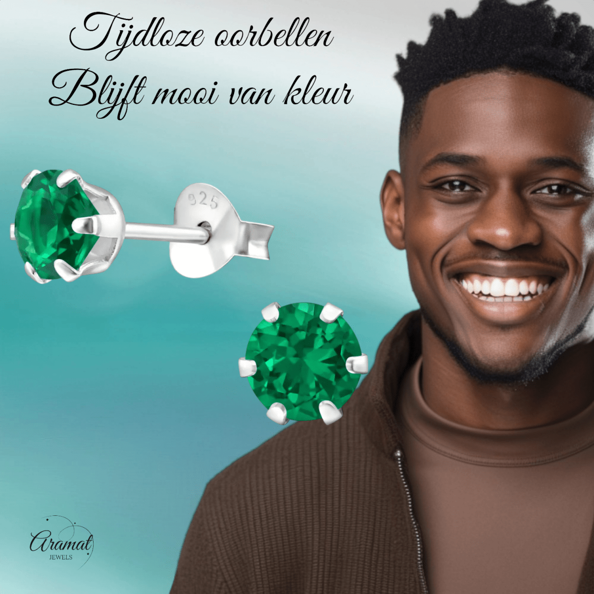 Zilveren Zirkonia Oorbellen - Groen 5mm - oor3382 - 38742 - Oorbellen kopen# - 5mm - 925 Zilver