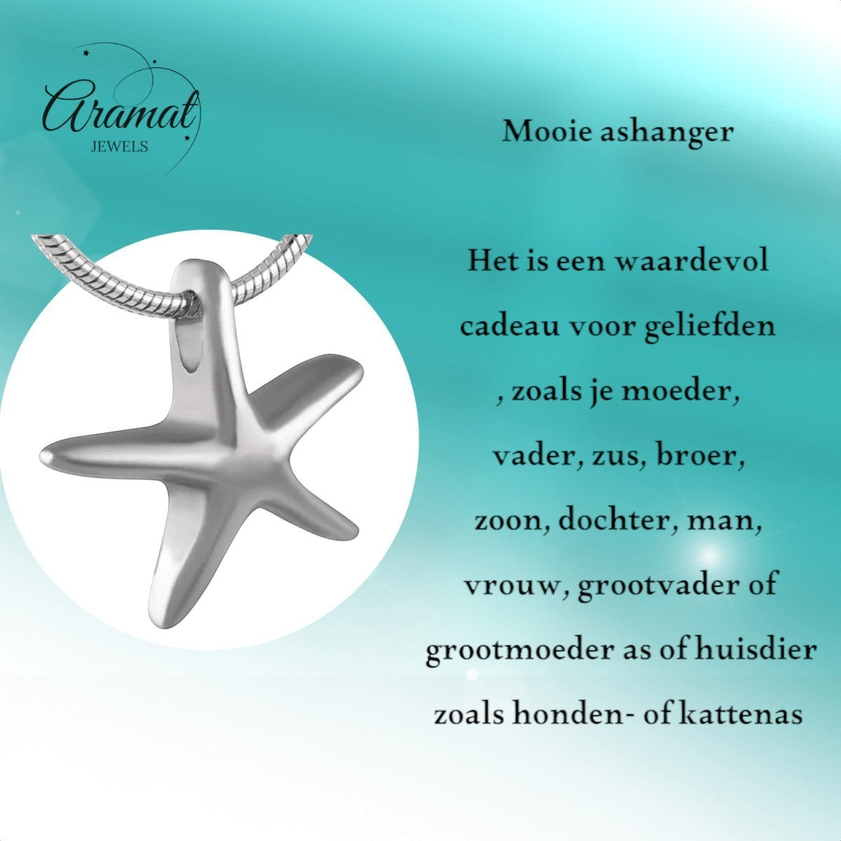 Zilverkleurige ashanger zeester – gedenksieraad - Aramat Jewels - Gedenkhangers - cadeautip