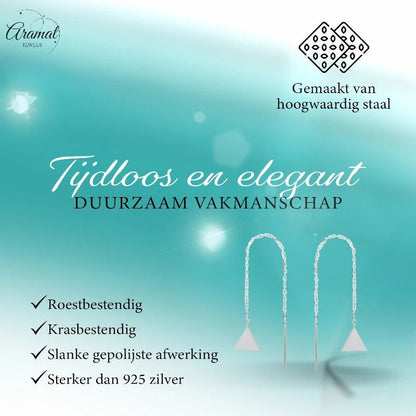 Zilverkleurige doortrek oorbellen driehoek - oor231 - Oorbellen kopen# - 80mm - 8mm - alles
