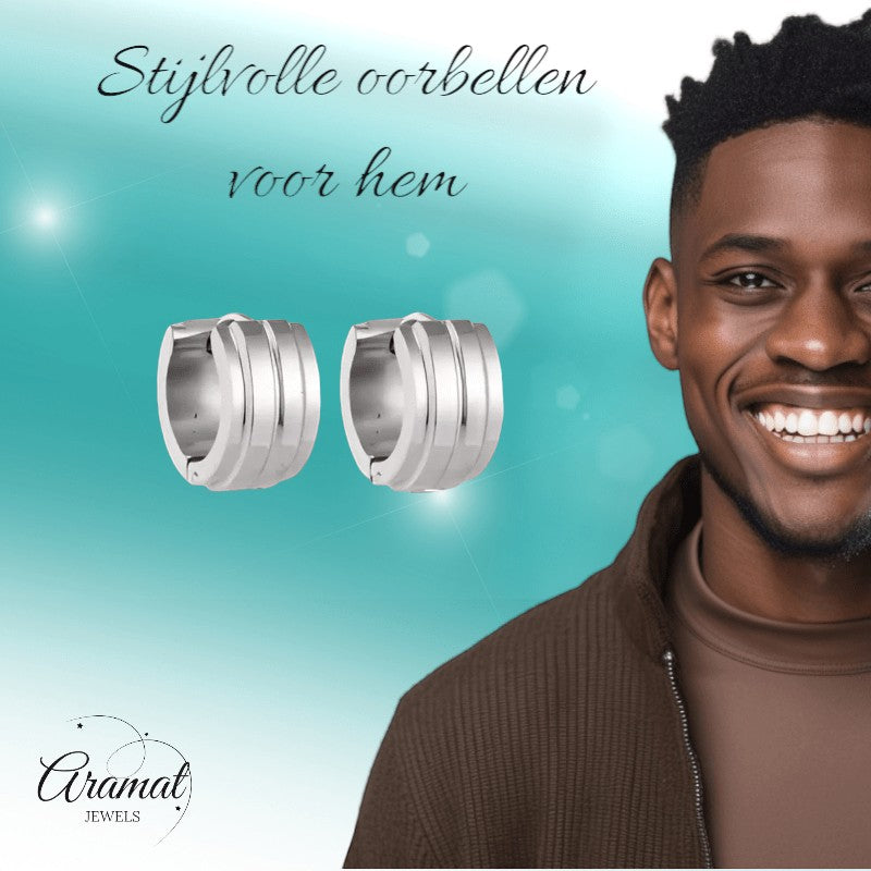 Zilverkleurige Klapcreolen - RVS - Twee Strepen - 13 mm - Uniseks - oor5786 - se20003 - Oorringen kopen# - 13mm - alles - cadeau
