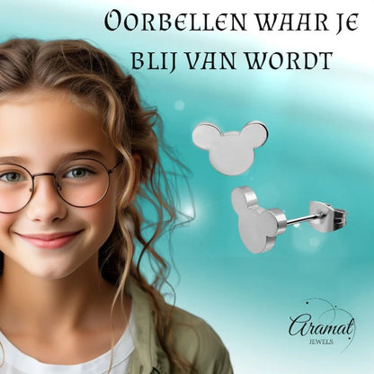 Zilverkleurige Mickey Mouse Oorbellen 10mm | Stainless Steel - oor4224 - Oorbellen kopen# - 10mm - alles - cadeau