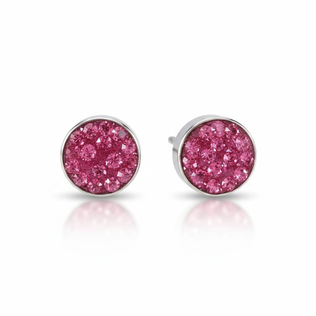 Zilverkleurige oorstekers met fuchsia roze kristallen – 6 mm - Aramat Jewels - Oorbellen - cadeautip