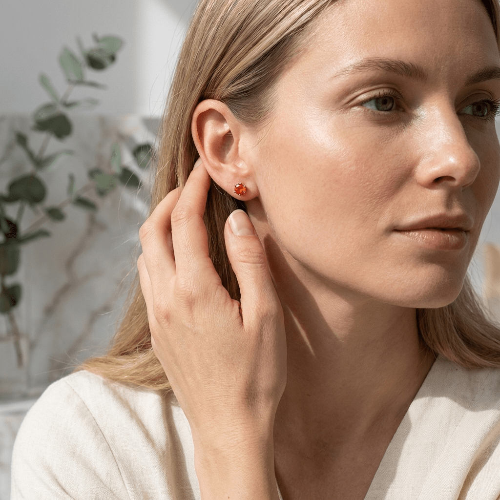 Zilverkleurige RVS Oorstekers Geboortesteen Juli - Rood/Oranje - 4 mm - Aramat Jewels - Oorbellen - cadeautip