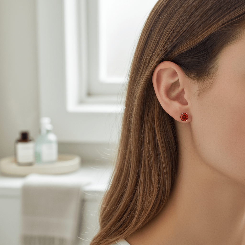 Zilverkleurige RVS Oorstekers Geboortesteen Juli - Rood/Oranje - 4 mm - Aramat Jewels - Oorbellen - cadeautip