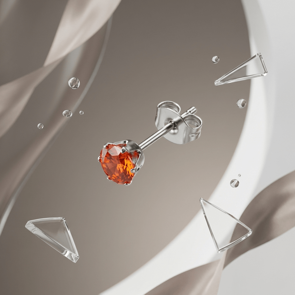 Zilverkleurige RVS Oorstekers Geboortesteen Juli - Rood/Oranje - 4 mm - Aramat Jewels - Oorbellen - cadeautip