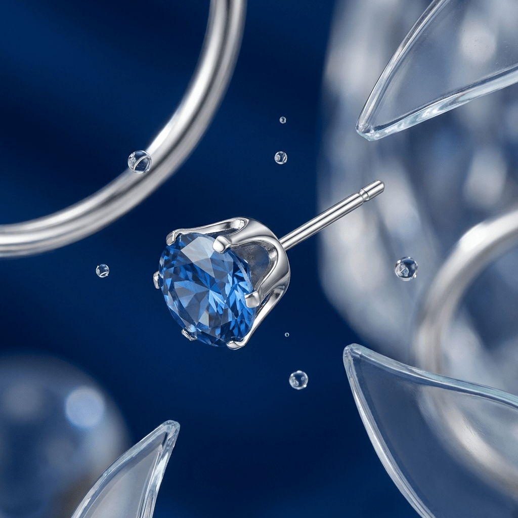 Zilverkleurige RVS Oorstekers met Blauwe Zirkonia - 8 mm - Aramat Jewels - Oorbellen - cadeautip