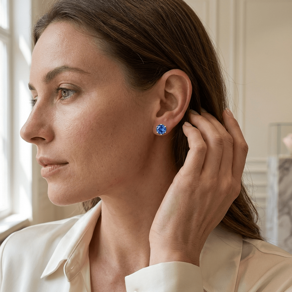 Zilverkleurige RVS Oorstekers met Blauwe Zirkonia - 8 mm - Aramat Jewels - Oorbellen - cadeautip