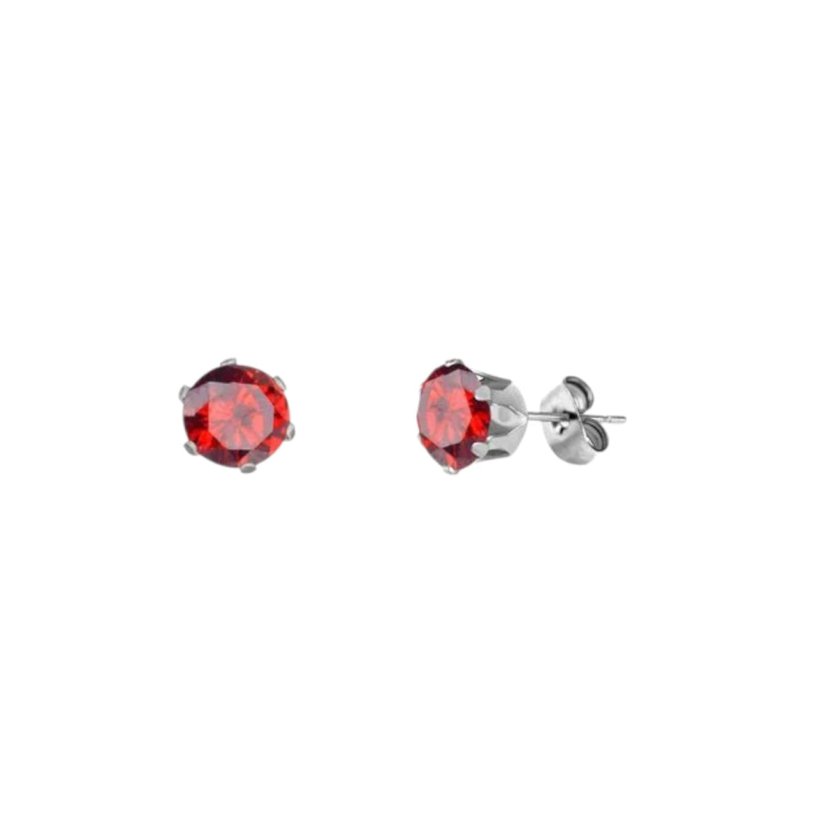 Zilverkleurige RVS Oorstekers met Rode Zirkonia - Rond - Aramat Jewels - Oorbellen - cadeautip