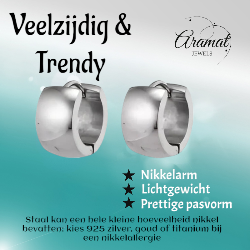 Zilverkleurige stalen oorringen 13 mm
