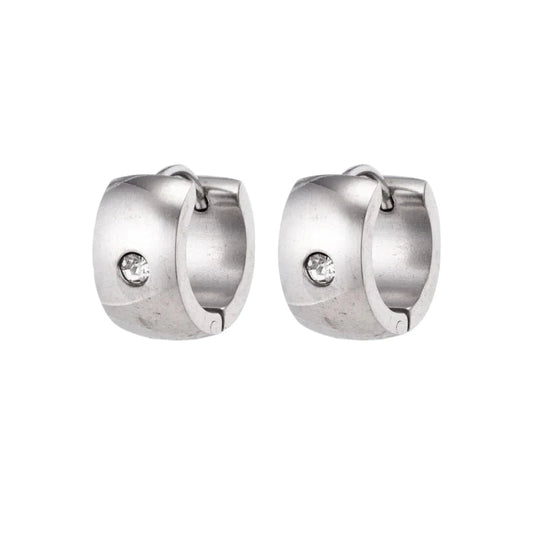 Zilverkleurige Stalen Oorringen - Met Zirkonia Steentje - oor5827 - se20009 - Oorringen kopen