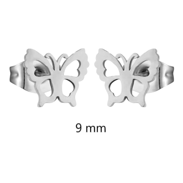 Zilverkleurige stalen vlinder oorbellen 9mm - Aramat Jewels - Oorbellen - cadeautip
