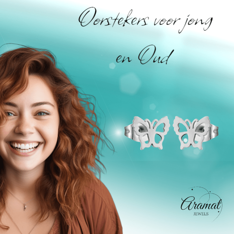 Zilverkleurige stalen vlinder oorbellen 9mm - Aramat Jewels - Oorbellen - cadeautip