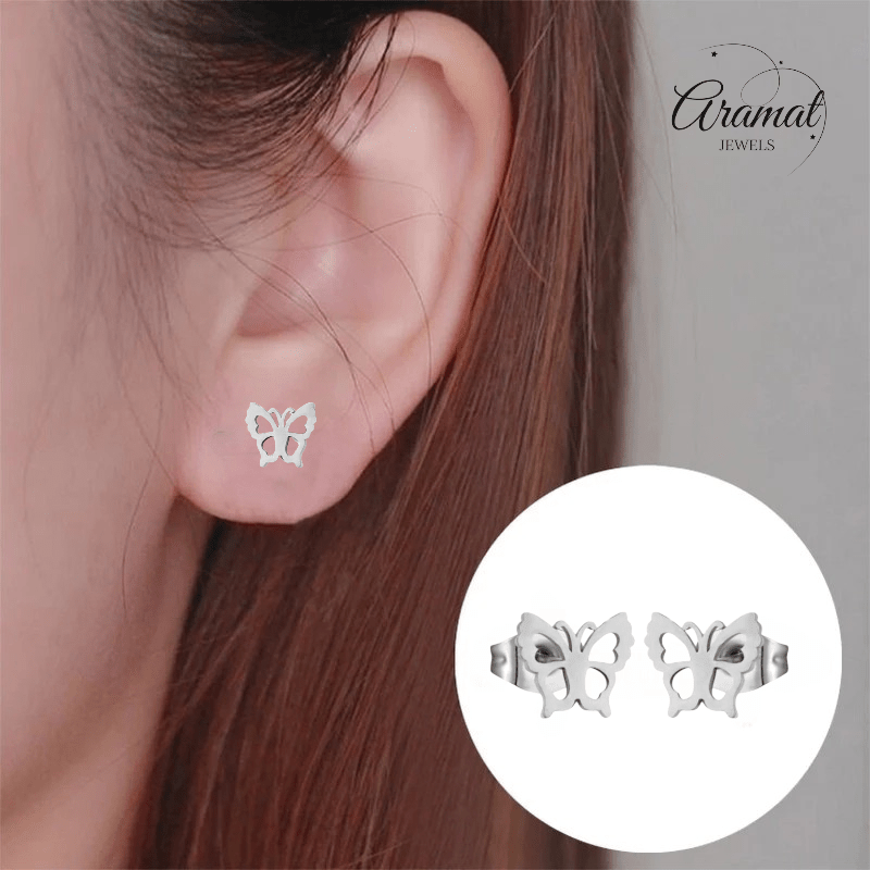 Zilverkleurige stalen vlinder oorbellen 9mm - Aramat Jewels - Oorbellen - cadeautip