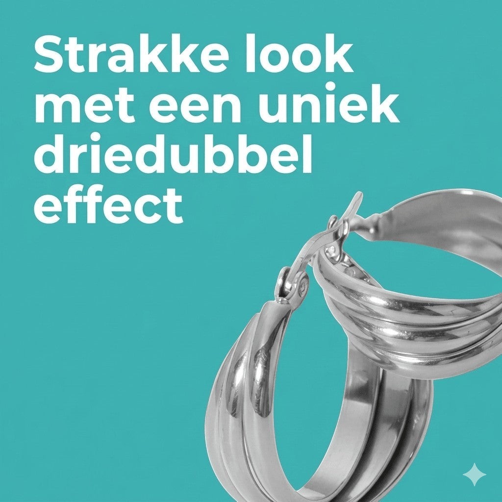 Zilverkleurige Triple Oorringen 22x8mm – Strakke look, driedubbel effect - Aramat Jewels - Oorringen - cadeautip
