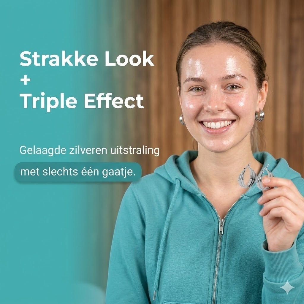 Zilverkleurige Triple Oorringen 22x8mm – Strakke look, driedubbel effect - Aramat Jewels - Oorringen - cadeautip