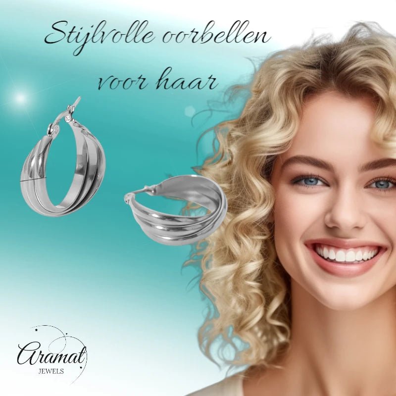 Zilverkleurige Triple Oorringen 22x8mm – Strakke look, driedubbel effect - oor6301 - 25438 - Oorringen kopen# - 22mm - alles - cadeau