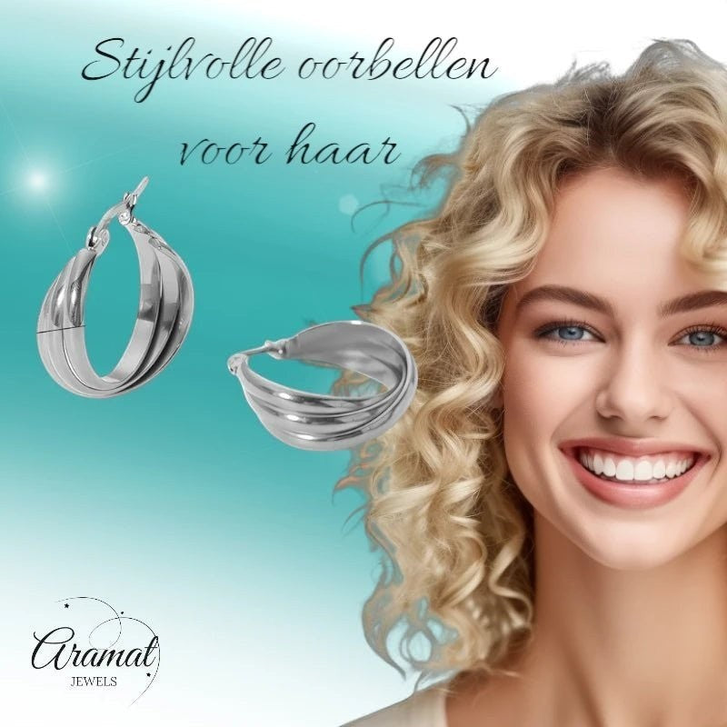 Zilverkleurige Triple Oorringen 22x8mm – Strakke look, driedubbel effect - oor6301 - 25438 - Oorringen kopen# - 22mm - alles - cadeau
