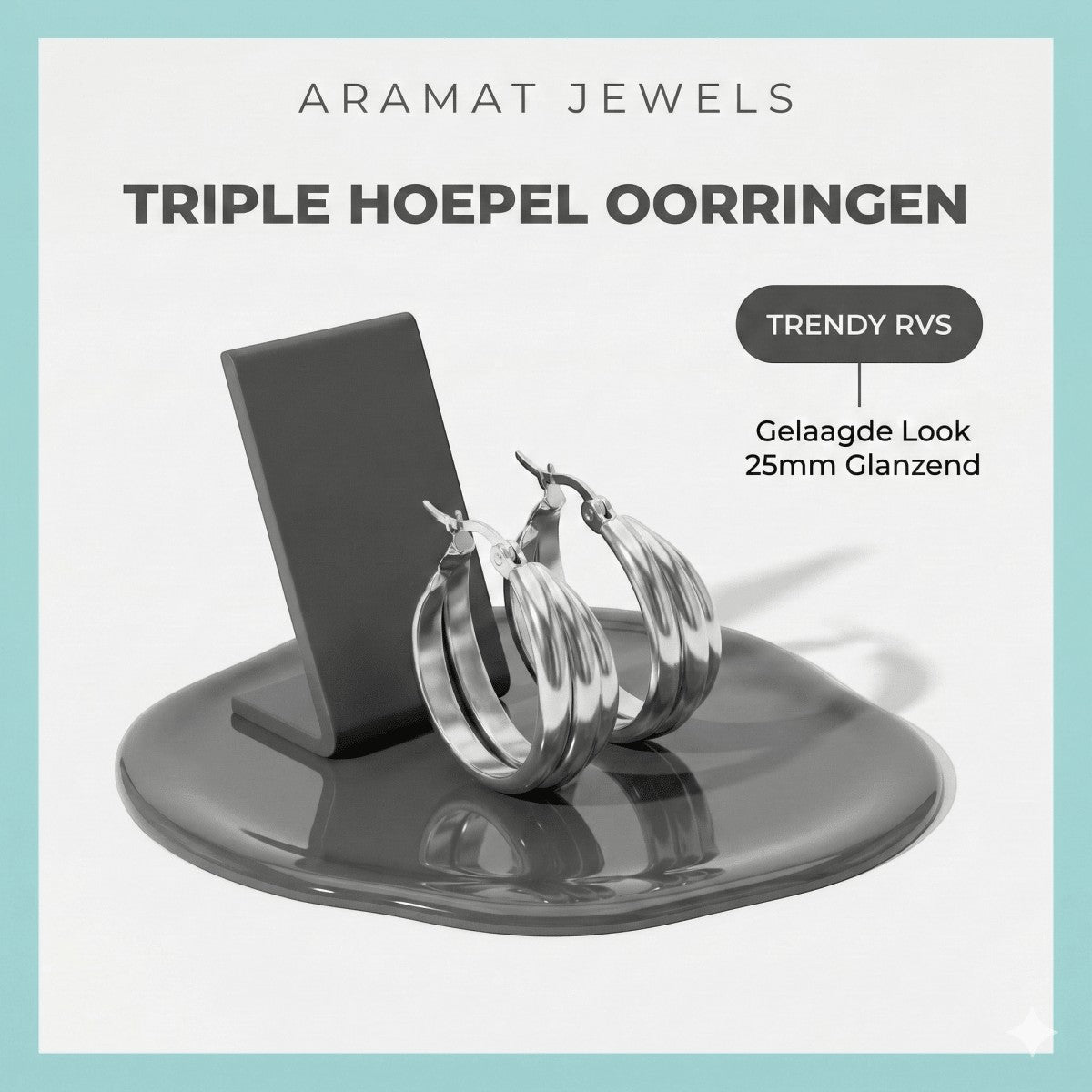 Zilverkleurige Triple Oorringen 25x9mm – Glanzend en Gelaagd - Aramat Jewels - Oorringen - cadeautip