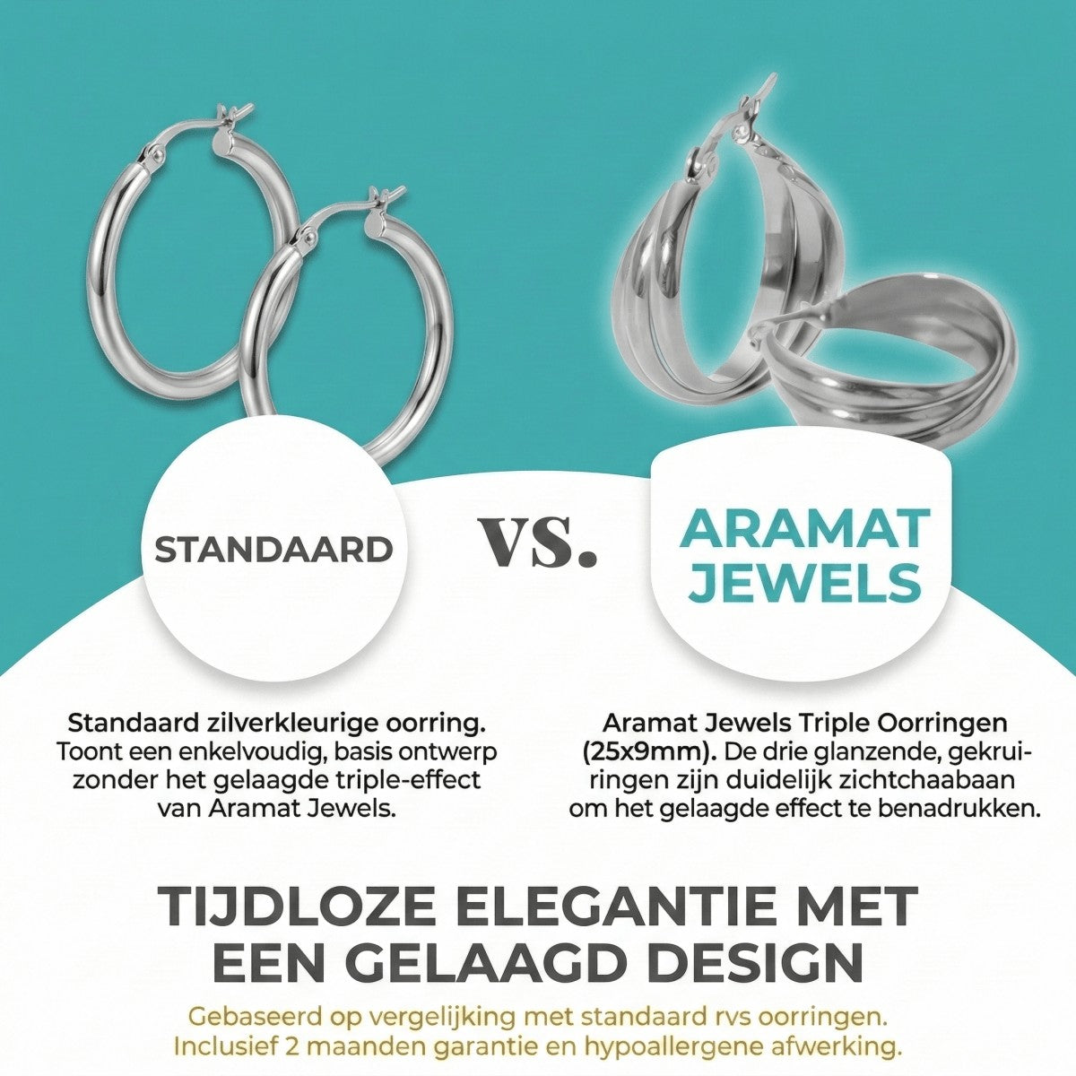 Zilverkleurige Triple Oorringen 25x9mm – Glanzend en Gelaagd - Aramat Jewels - Oorringen - cadeautip