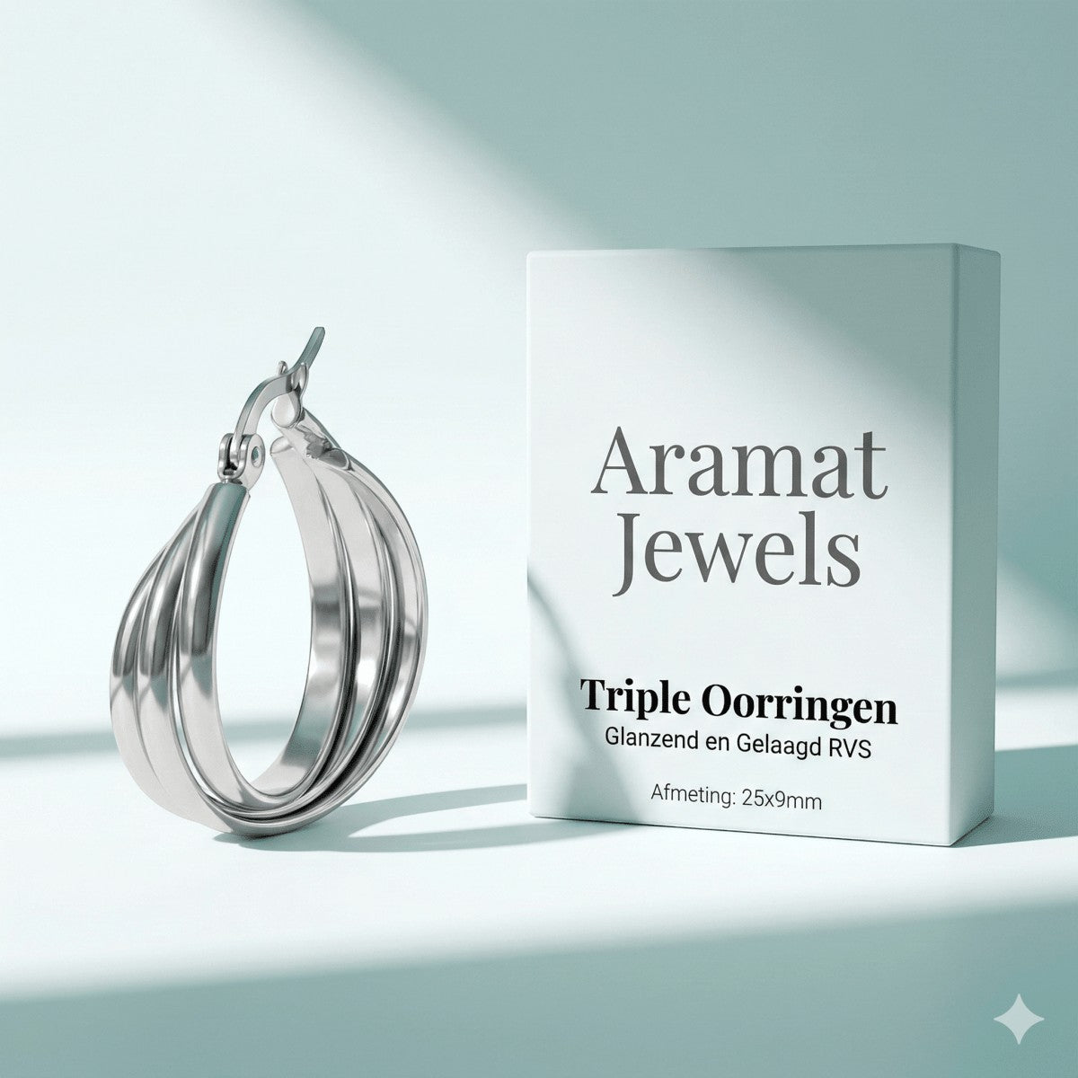 Zilverkleurige Triple Oorringen 25x9mm – Glanzend en Gelaagd - Aramat Jewels - Oorringen - cadeautip