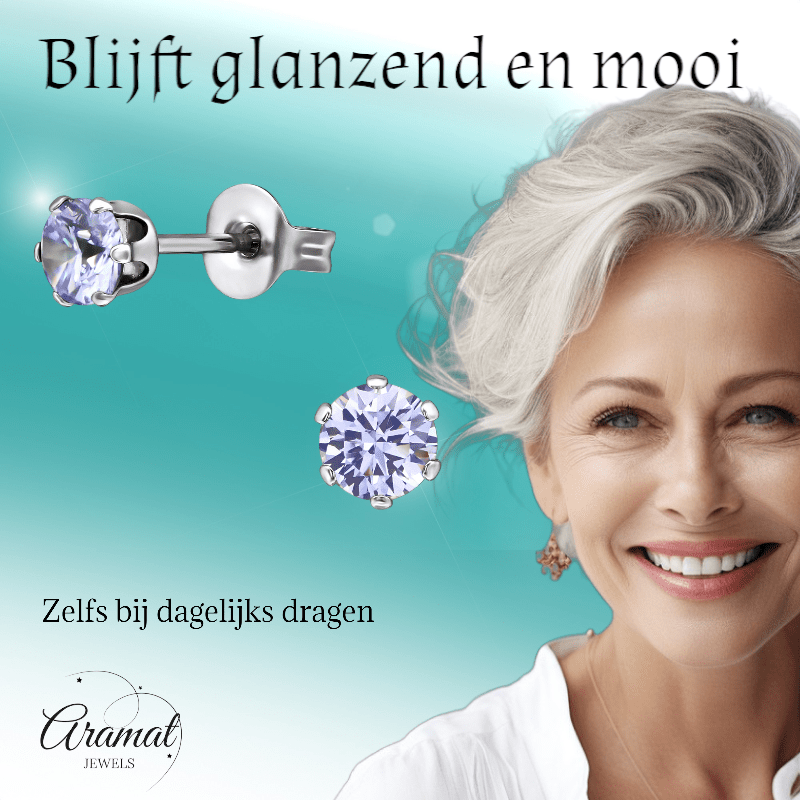 Zilverkleurige Zirkonia Oorbellen 4mm Lila - Aramat Jewels - Oorbellen - cadeautip