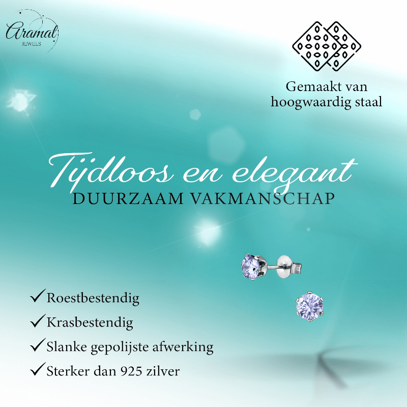 Zilverkleurige Zirkonia Oorbellen 5mm Lila - Aramat Jewels - Oorbellen - cadeautip