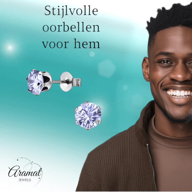 Zilverkleurige Zirkonia Oorbellen 6mm Lila - Aramat Jewels - Oorbellen - cadeautip