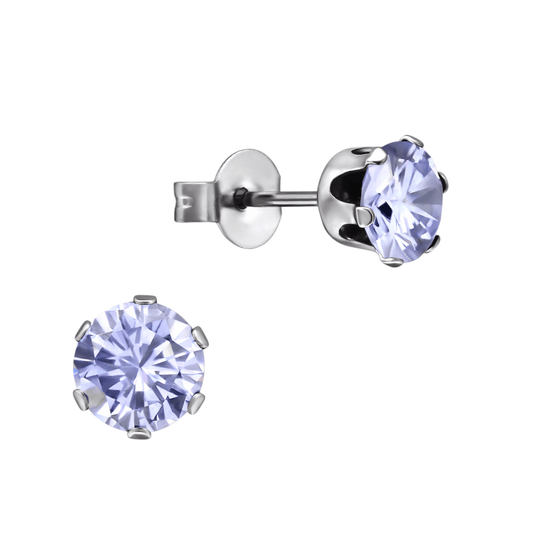 Zilverkleurige Zirkonia Oorbellen 6mm Lila - Aramat Jewels - Oorbellen - cadeautip